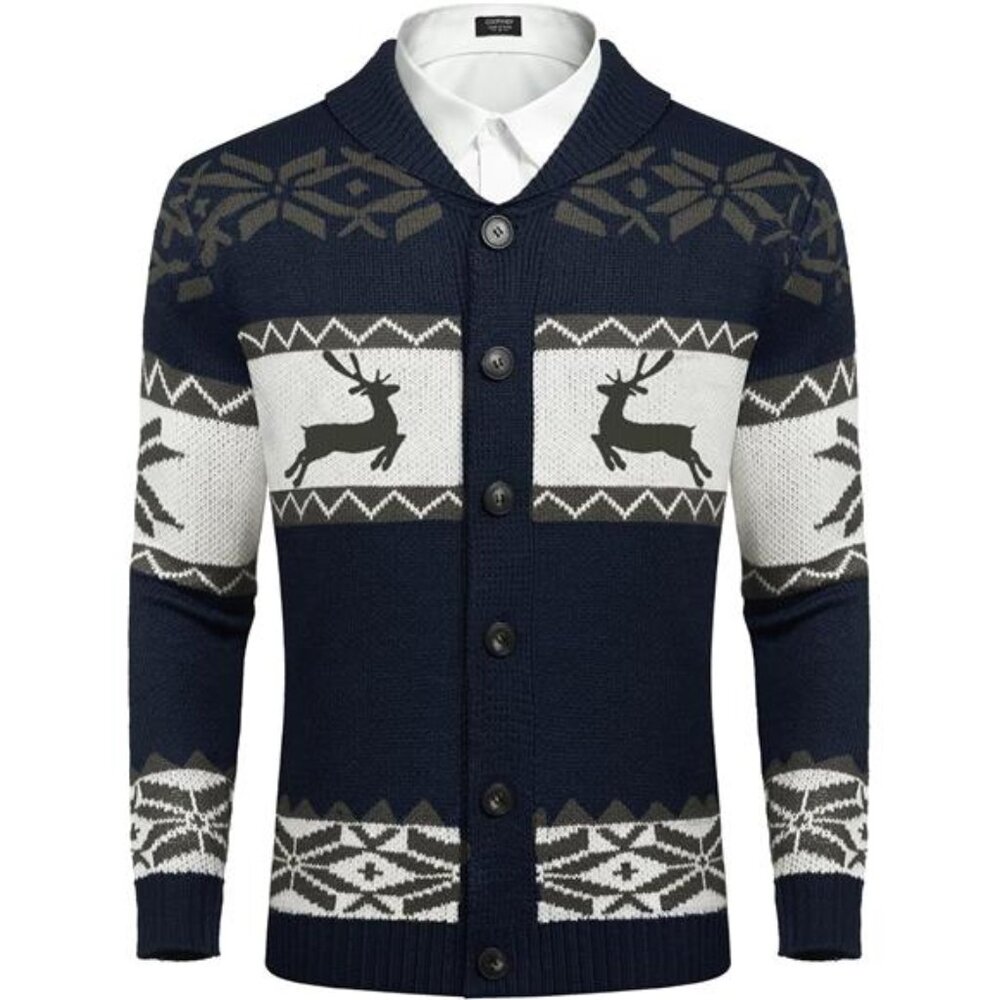 New Men's Christmas Cardigans Ugly Xmas Sweaters Reindeer Snowflake Shawl